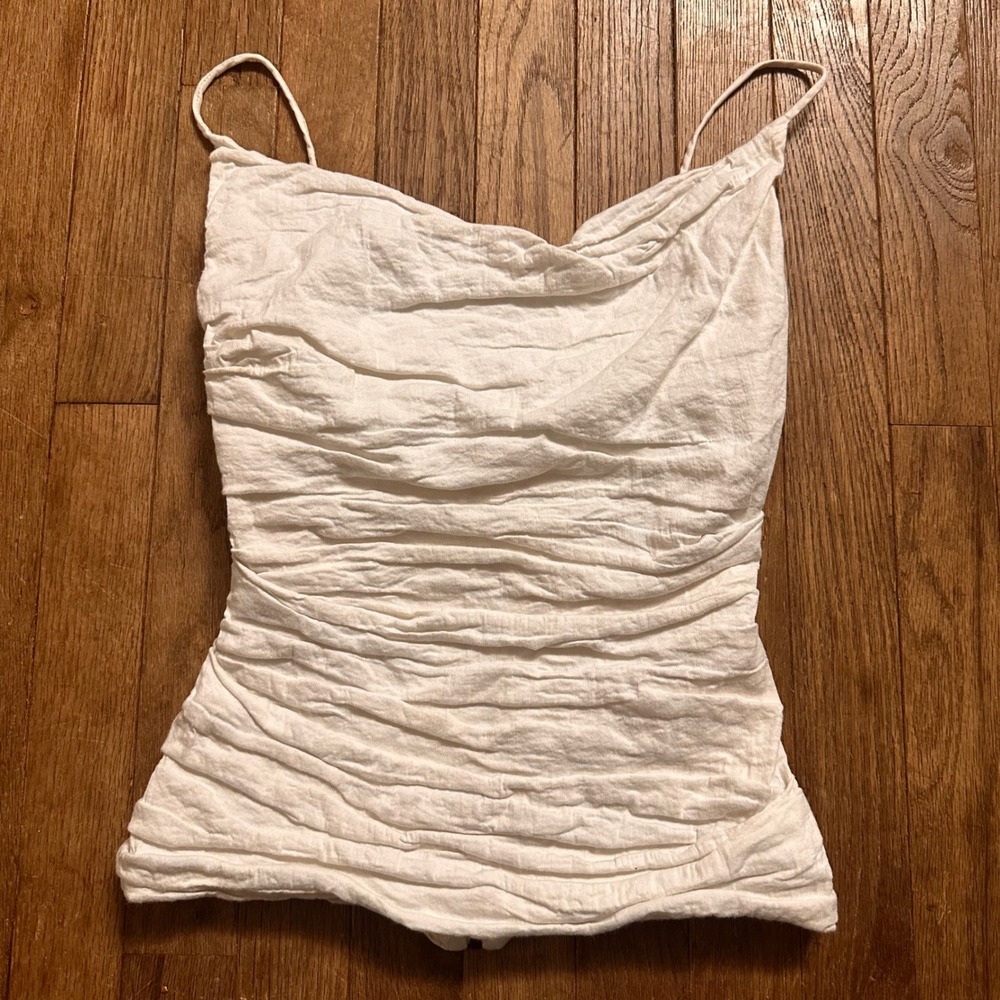Nicole Miller Artelier Cami Top Womens S Ruched Cowl Neck White Y2K Date Night - Picture 1 of 8